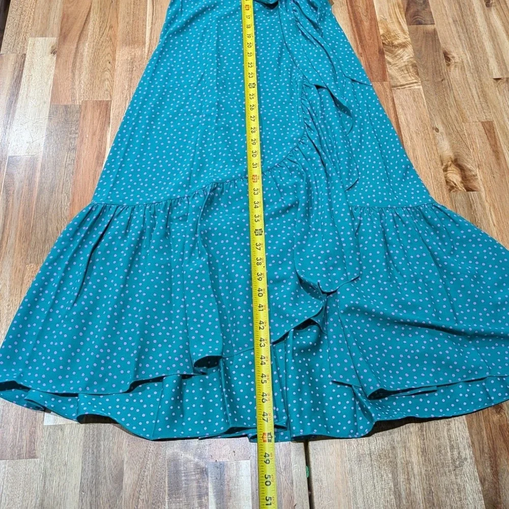 Kate Spade Polka Dot Ruffle Wrap Midi Dress 4 Poolside Green Pink Belted